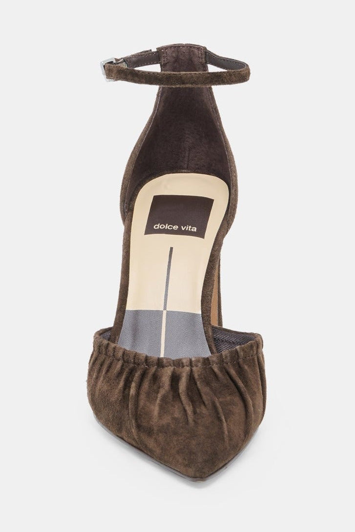 Dolce Vita Kylo pointed-toe heel in espresso suede, pair front view