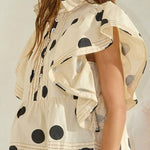 Lauryn Ruffle Sleeves Pintuck Polka Dot Top - MTT Collective