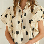 Lauryn Ruffle Sleeves Pintuck Polka Dot Top - MTT Collective