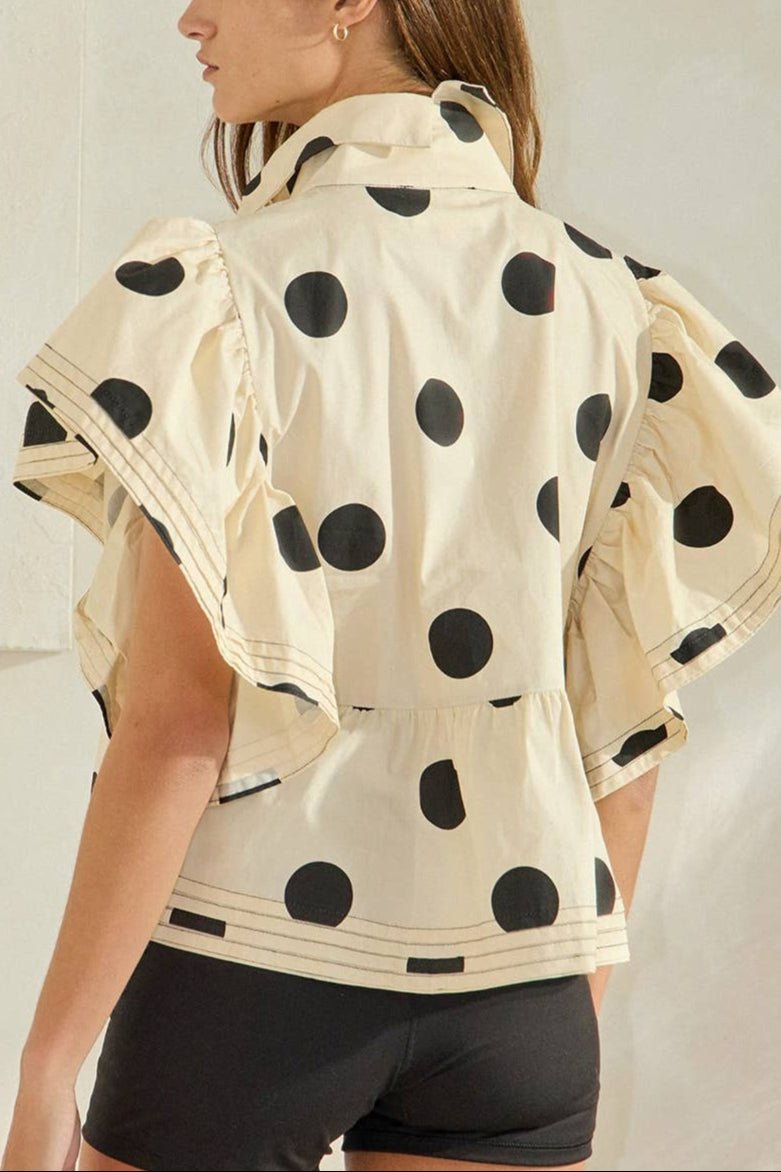 Lauryn Ruffle Sleeves Pintuck Polka Dot Top - MTT Collective