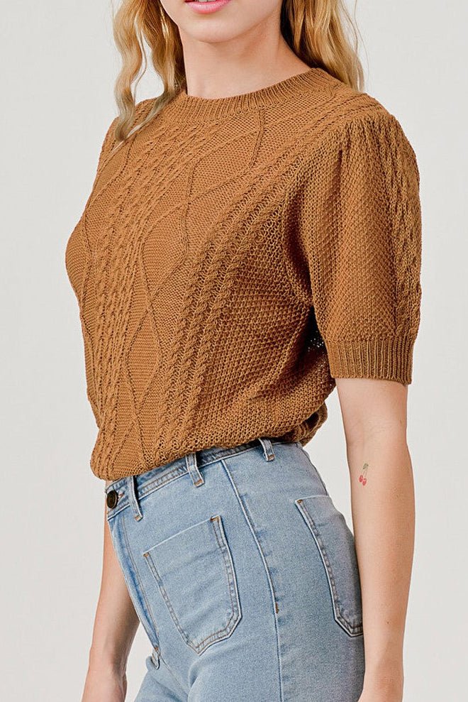 Layla Short Sleeve Cable Knit Sweater - MTT Collective