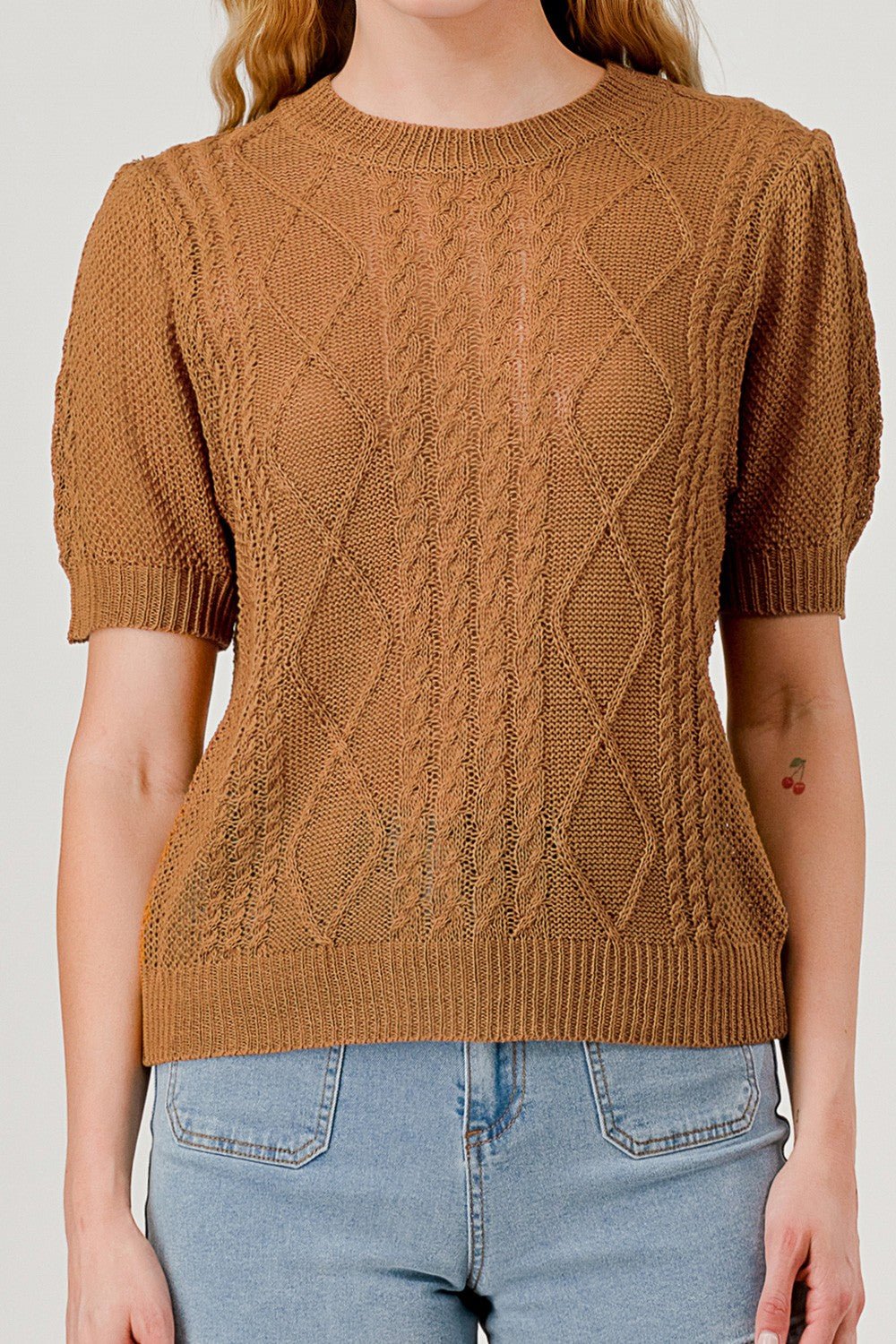 Layla Short Sleeve Cable Knit Sweater - MTT Collective