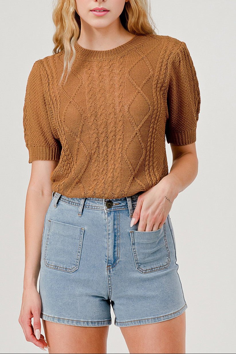 Layla Short Sleeve Cable Knit Sweater - MTT Collective