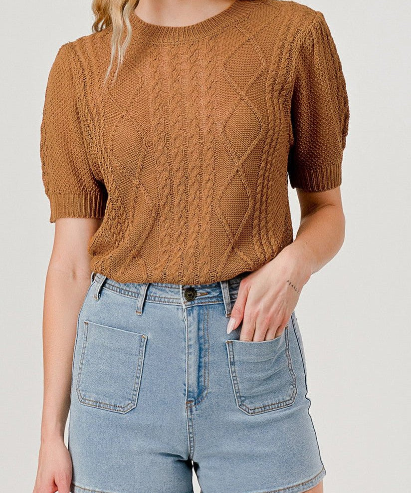 Layla Short Sleeve Cable Knit Sweater - MTT Collective