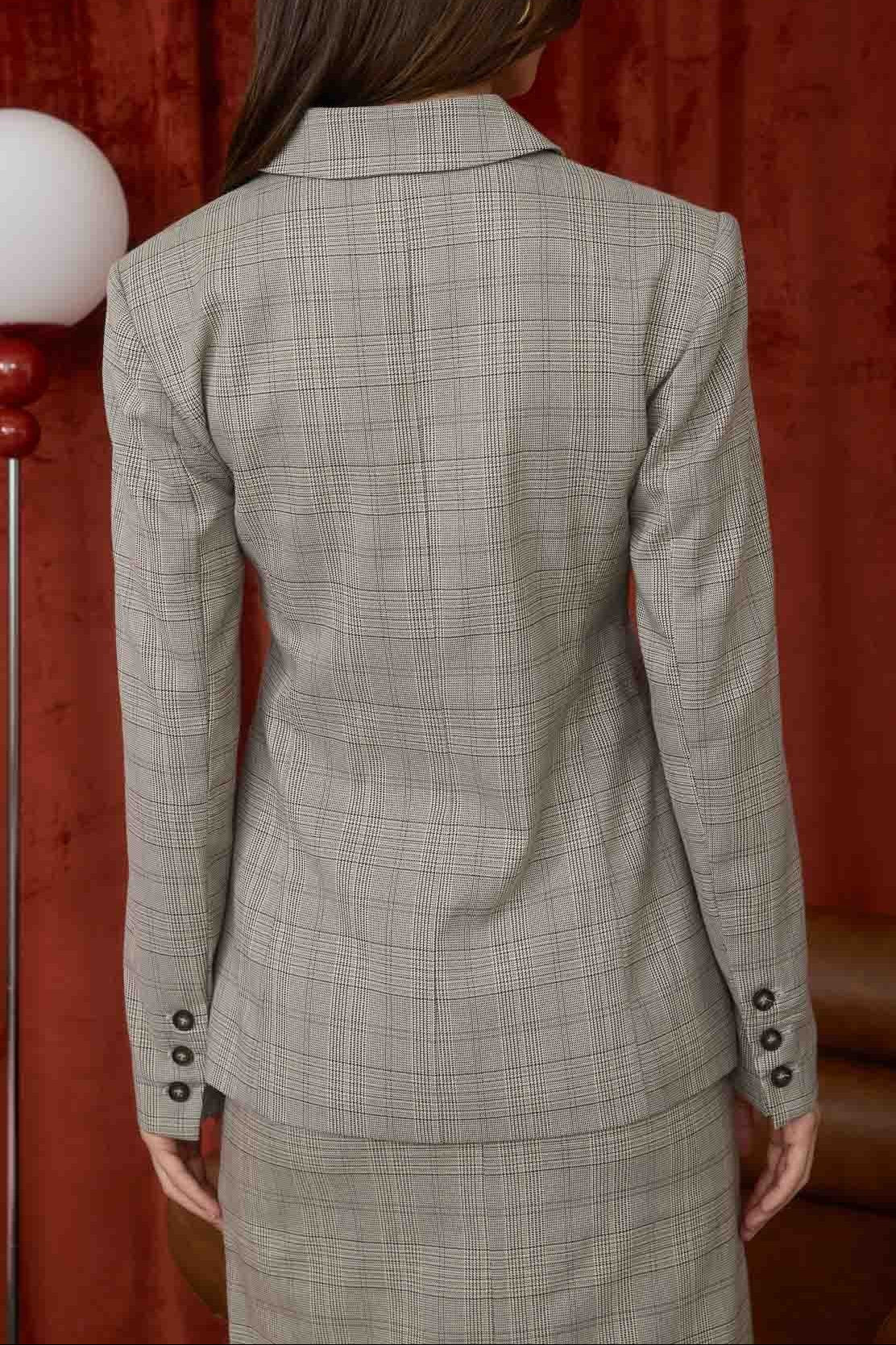 Layton Plaid Notch Collar Long Sleeve Blazer - MTT Collective