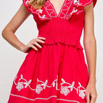 Leah Embroidery Detail Ruffle Mini Dress - MTT Collective