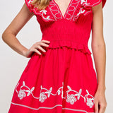 Leah Embroidery Detail Ruffle Mini Dress - MTT Collective
