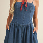 Leia Detachable Strap Denim Dress - MTT Collective