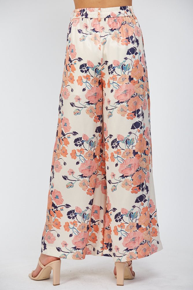 Liana Bold Floral Print Satin Wide Leg Pant - MTT Collective