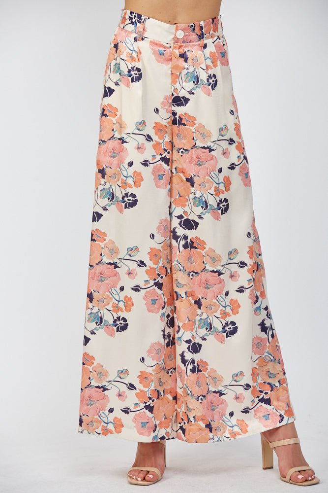 Liana Bold Floral Print Satin Wide Leg Pant - MTT Collective