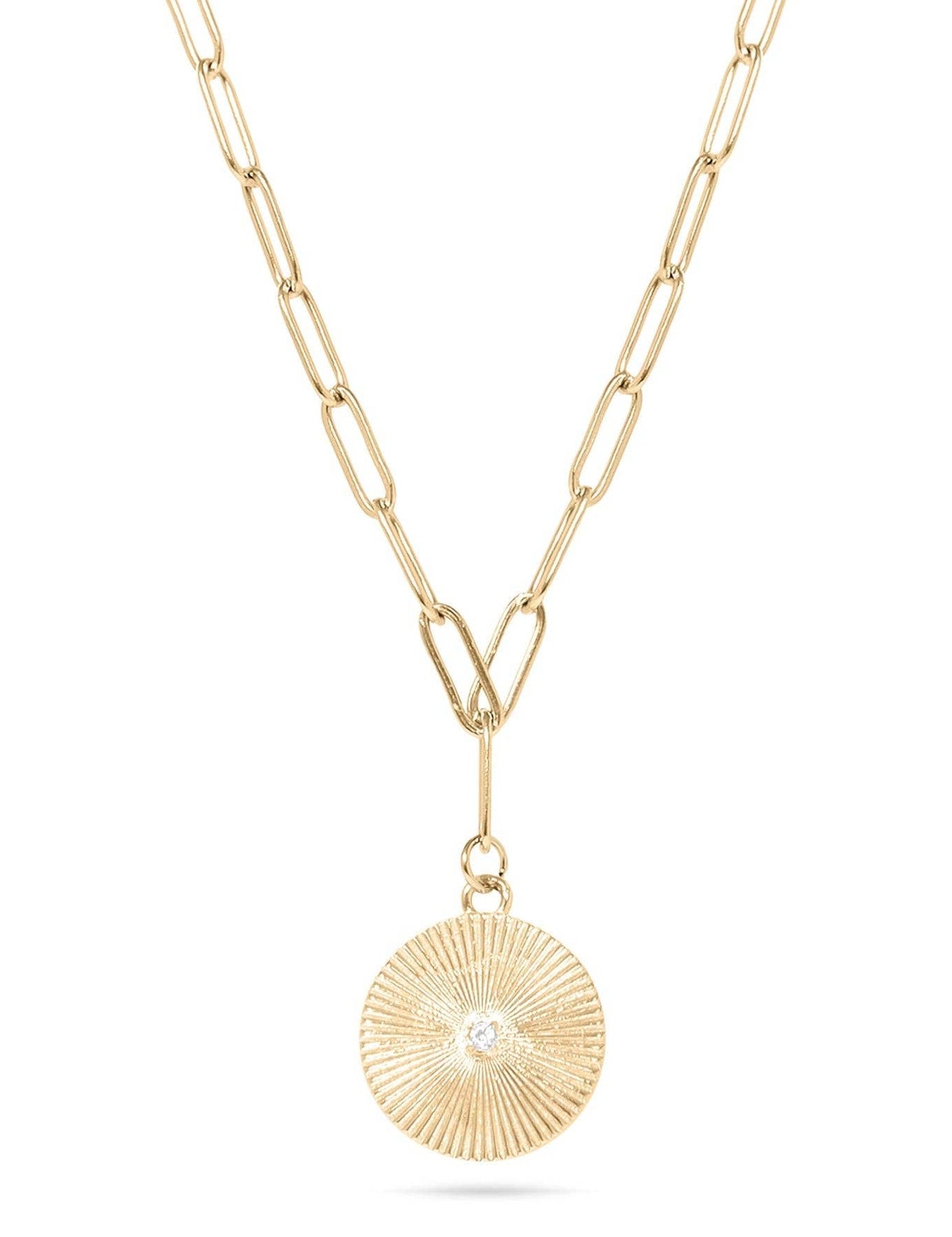 Lisa Gold Sunburst Medallion Paperclip Necklace - MTT Collective