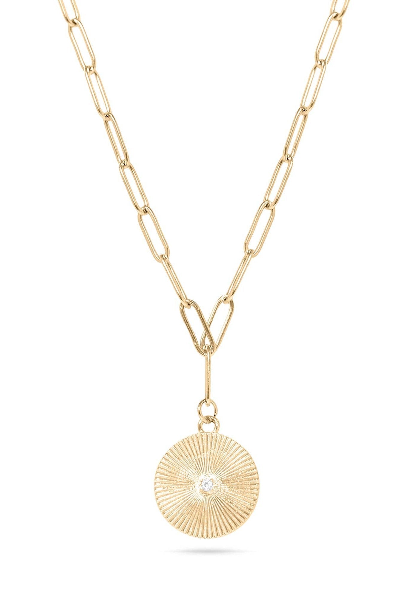 Lisa Gold Sunburst Medallion Paperclip Necklace - MTT Collective