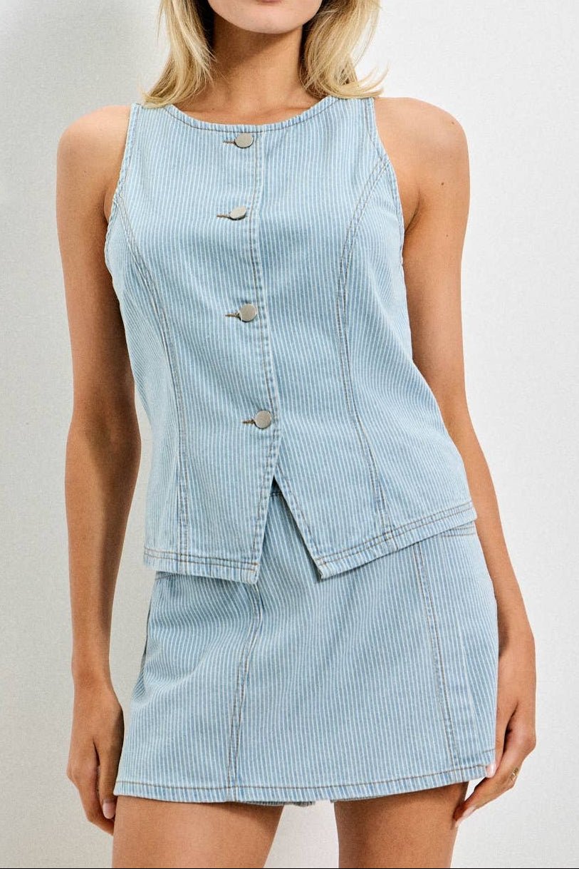 Louise Pinstripe Button Up Vest - MTT Collective