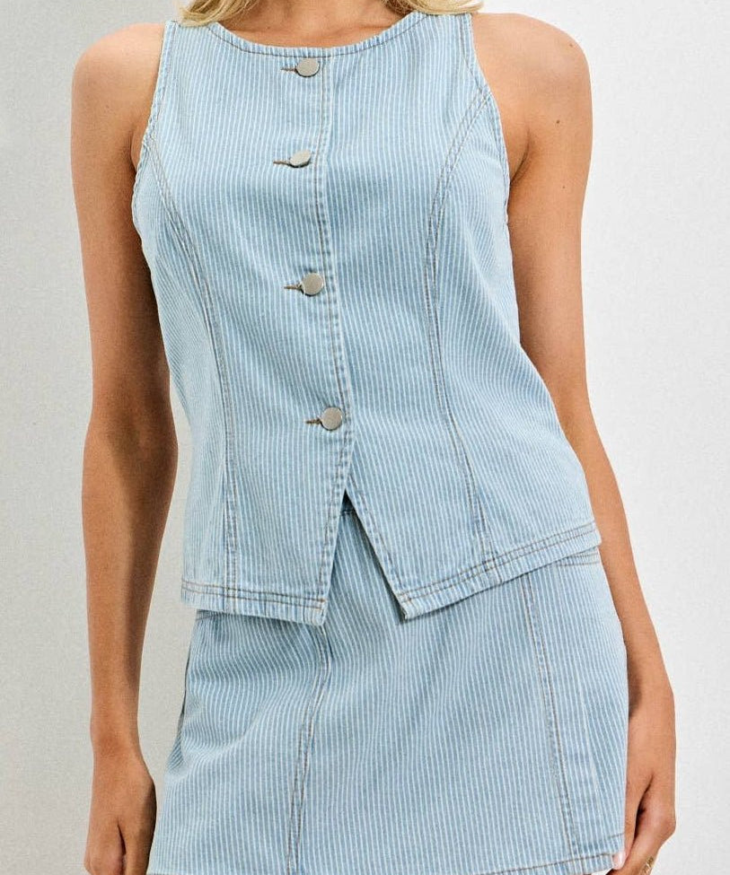 Louise Pinstripe Button Up Vest - MTT Collective