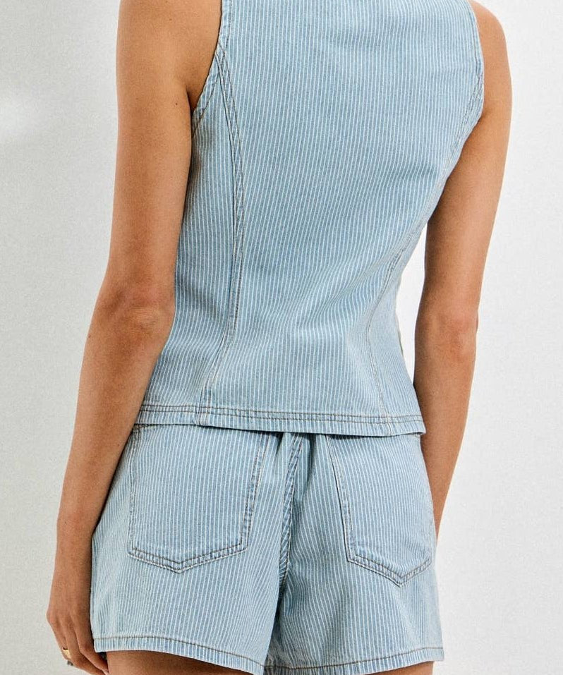 Louise Pinstripe Button Up Vest - MTT Collective