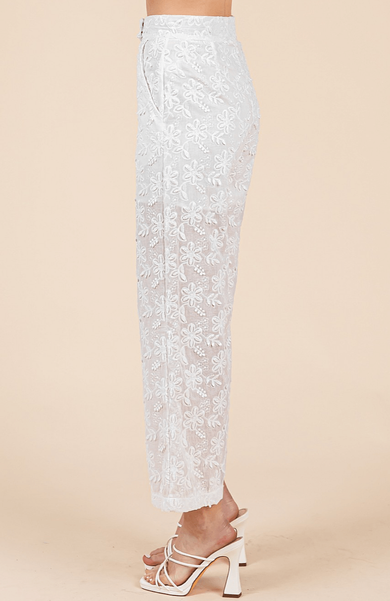 Lucille Embroidered Sheer Wide Leg Pants - MTT Collective