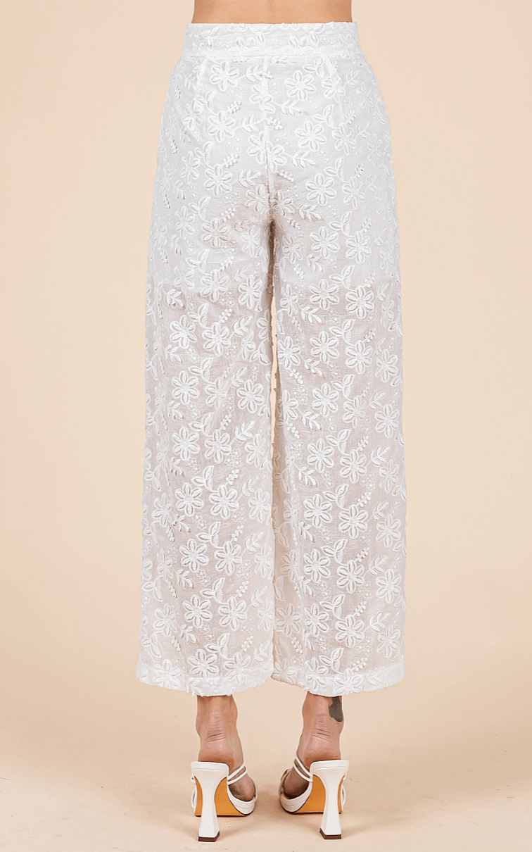 Lucille Embroidered Sheer Wide Leg Pants - MTT Collective