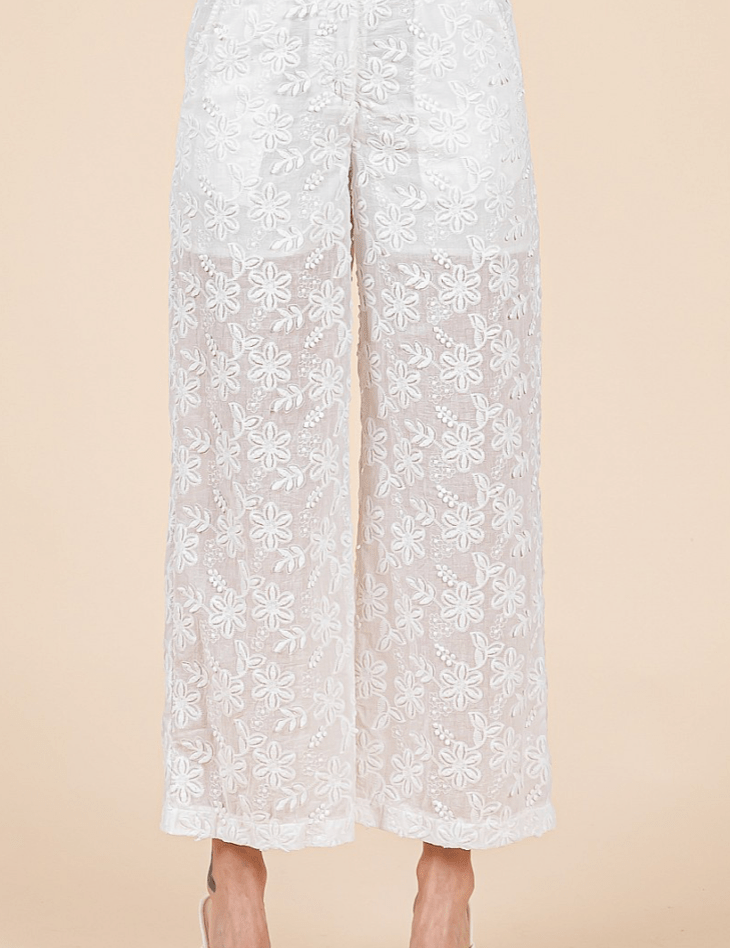 Lucille Embroidered Sheer Wide Leg Pants - MTT Collective
