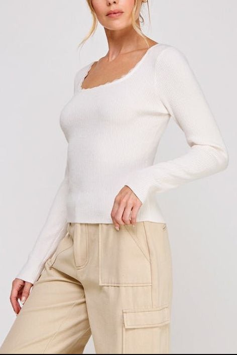 Lydia Lace - Trim Ribbed Square - Neck Top - MTT Collective