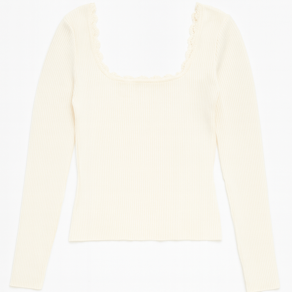 Lydia Lace - Trim Ribbed Square - Neck Top - MTT Collective