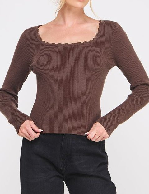 Lydia Lace - Trim Ribbed Square - Neck Top - MTT Collective