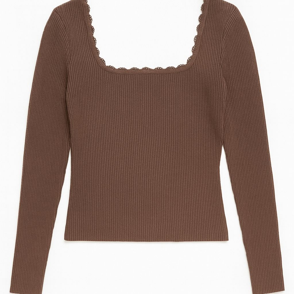 Lydia Lace - Trim Ribbed Square - Neck Top - MTT Collective