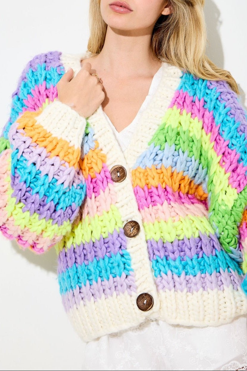 Lyla Rainbow Chunky Knit Oversized Cardigan - MTT Collective