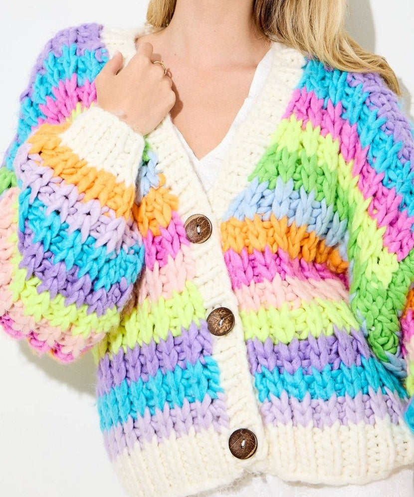 Lyla Rainbow Chunky Knit Oversized Cardigan - MTT Collective