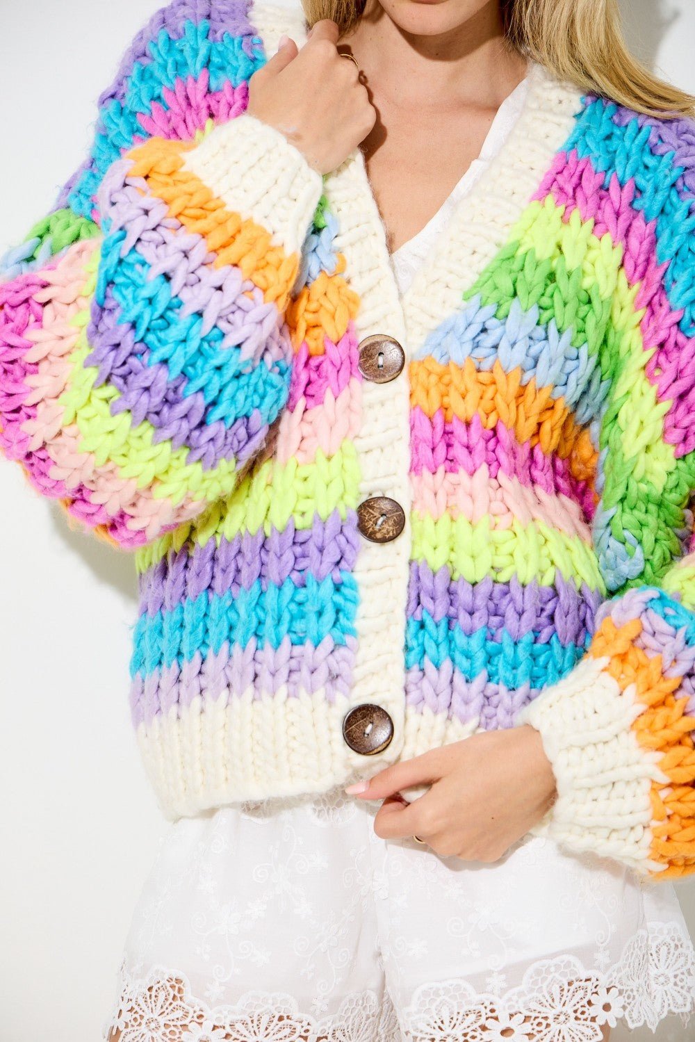 Lyla Rainbow Chunky Knit Oversized Cardigan - MTT Collective