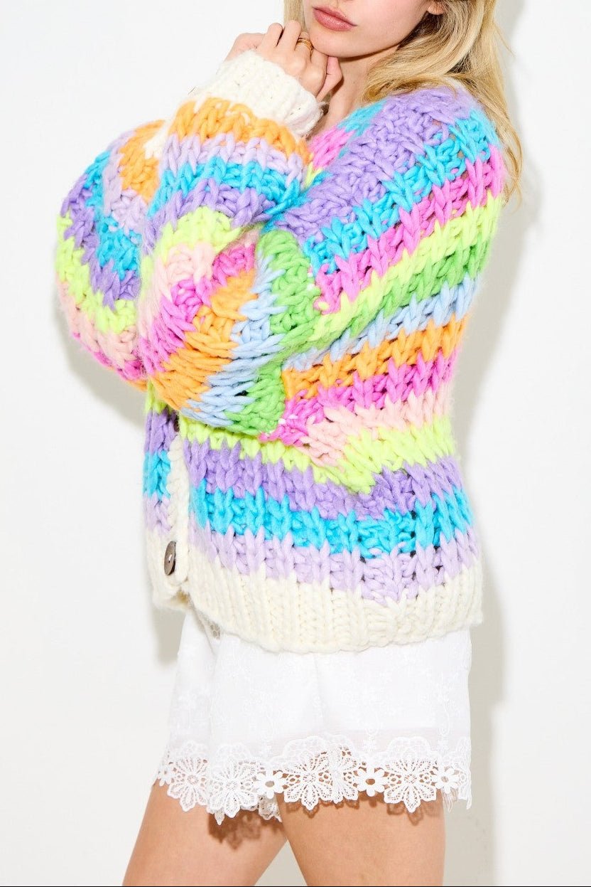 Lyla Rainbow Chunky Knit Oversized Cardigan - MTT Collective