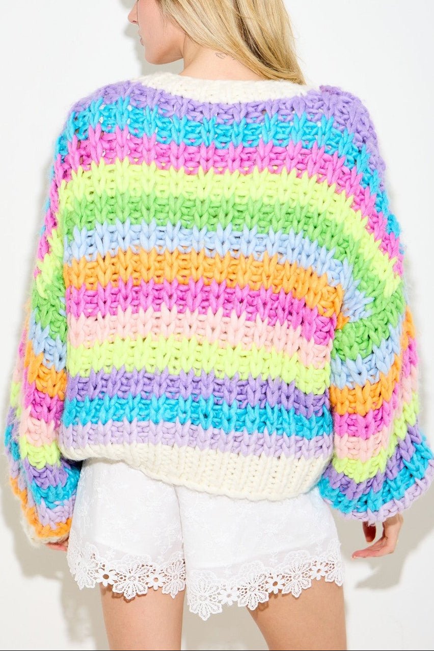 Lyla Rainbow Chunky Knit Oversized Cardigan - MTT Collective
