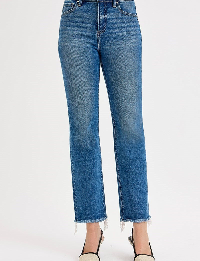 Lynette High Rise Crop Straight Raw Hem Jeans - MTT Collective