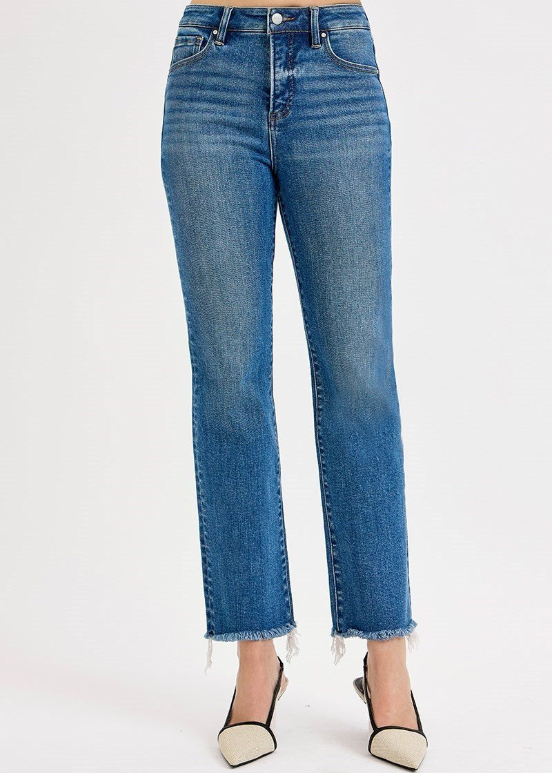Lynette High Rise Crop Straight Raw Hem Jeans - MTT Collective