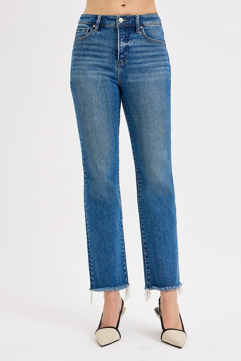 Lynette High Rise Crop Straight Raw Hem Jeans - MTT Collective