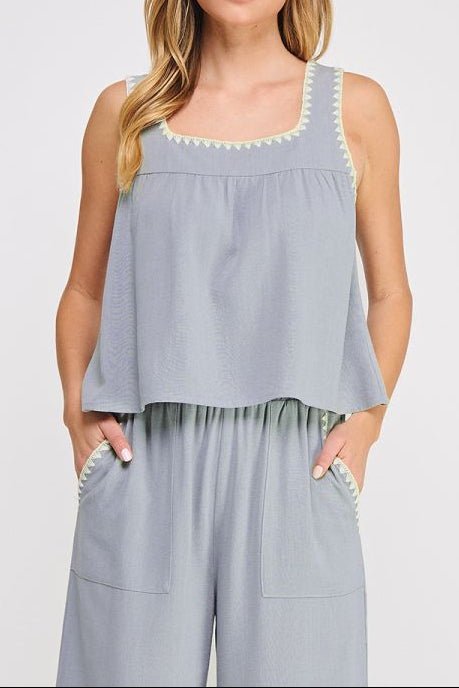 Maddie Soft Linen Embroidered Tank - MTT Collective