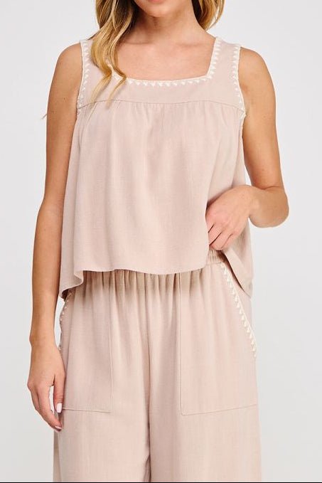 Maddie Soft Linen Embroidered Tank - MTT Collective
