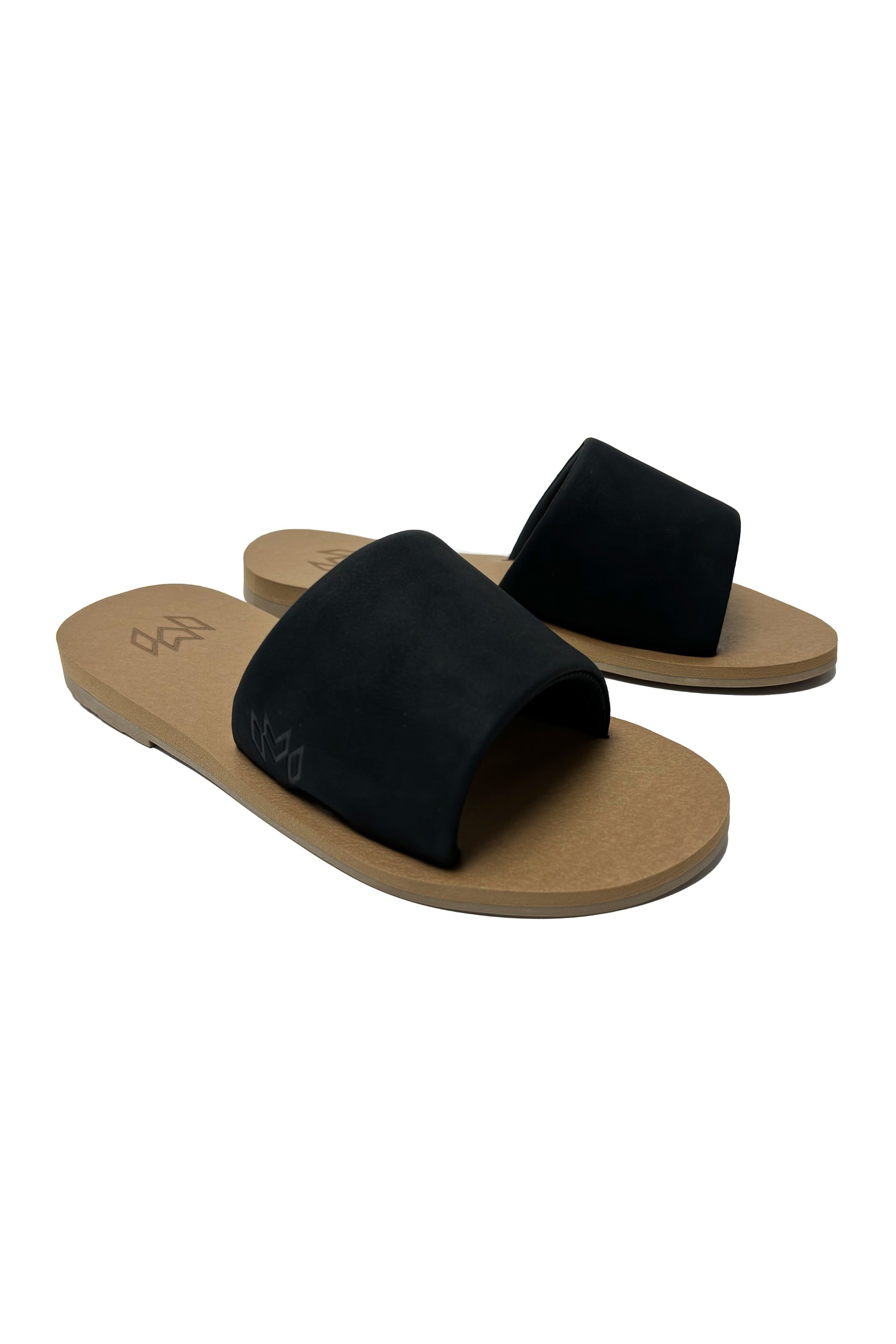 Malvados Ellie II memory foam slide sandal in Jet — angle view