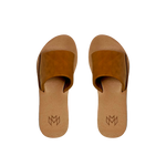 Malvados Ellie II memory foam slide sandal in Saddle — pair view
