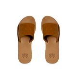Malvados Ellie II memory foam slide sandal in Saddle — pair view