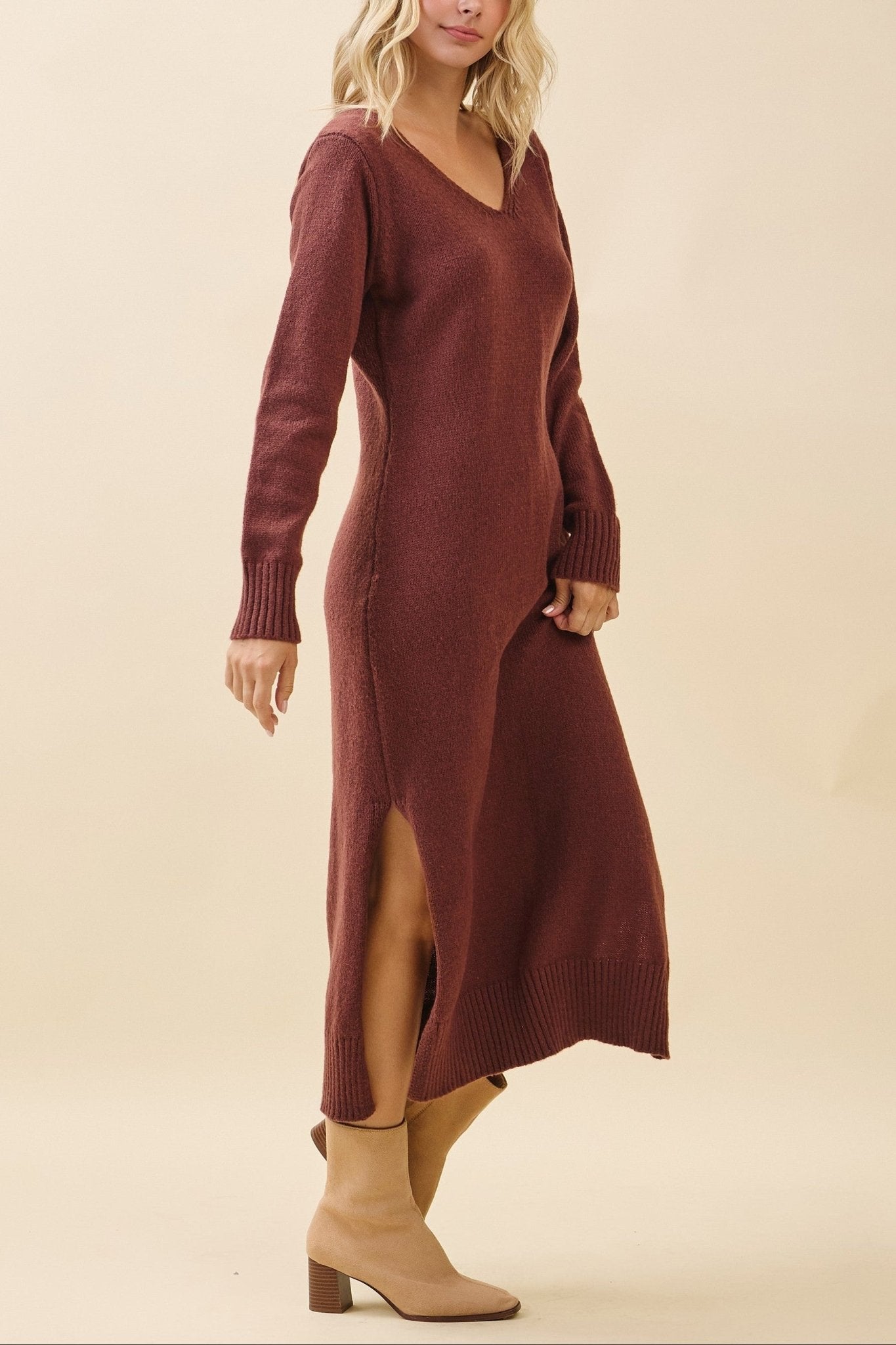 Margo V - Neck Sweater Midi Dress - MTT Collective
