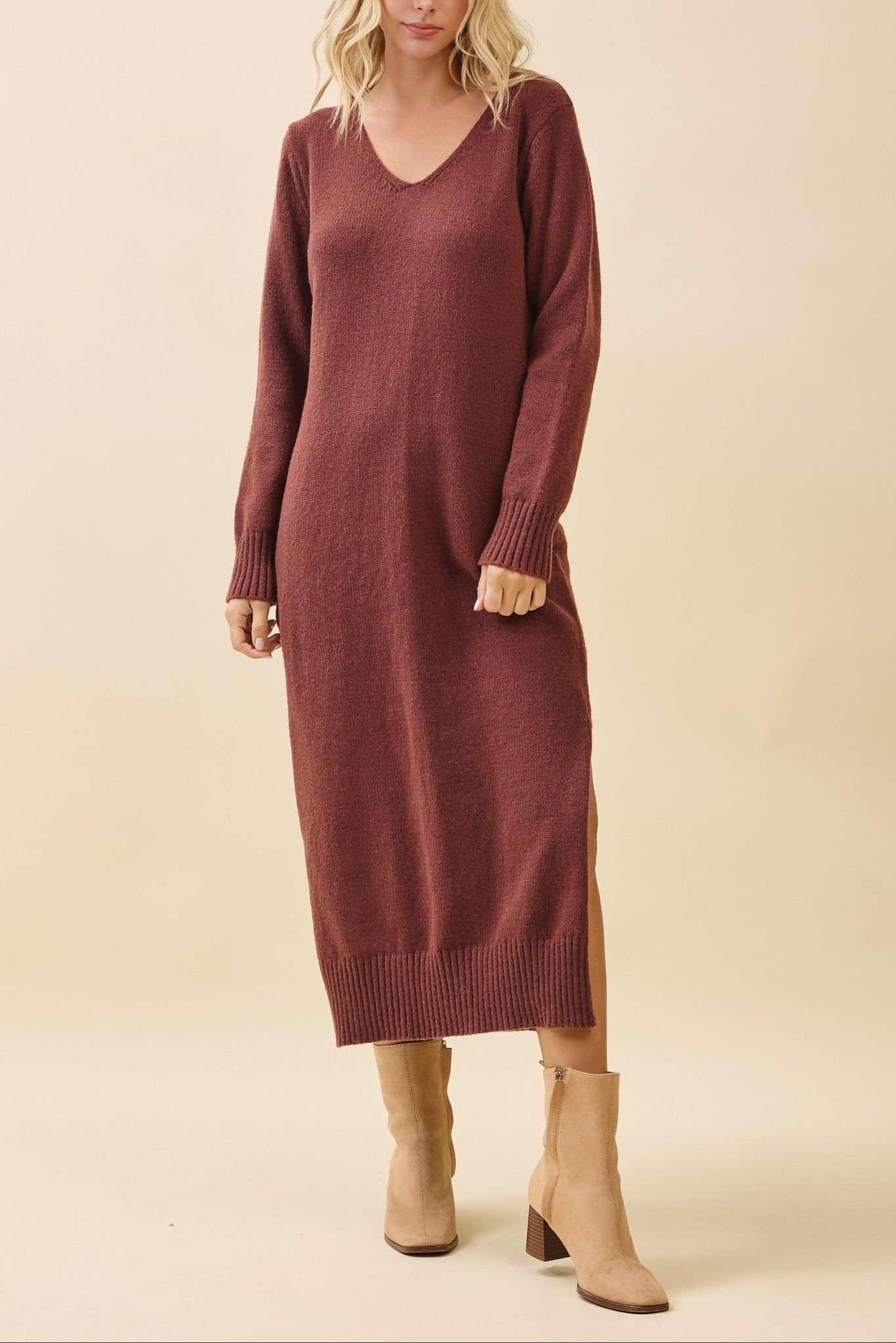 Margo V - Neck Sweater Midi Dress - MTT Collective