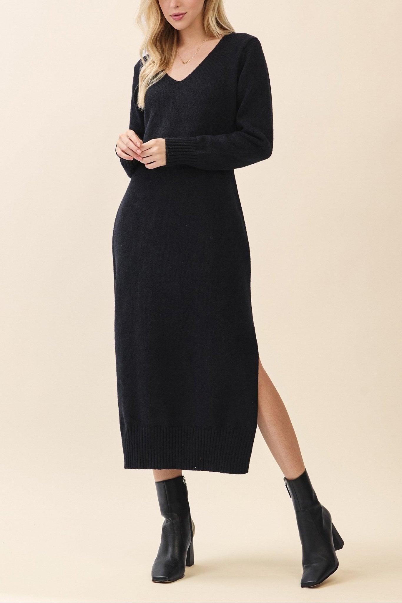 Margo V - Neck Sweater Midi Dress - MTT Collective