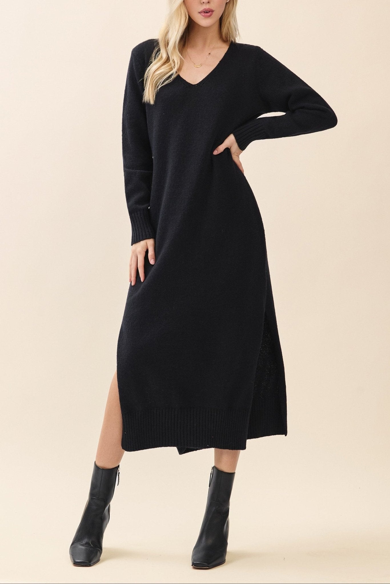 Margo V - Neck Sweater Midi Dress - MTT Collective