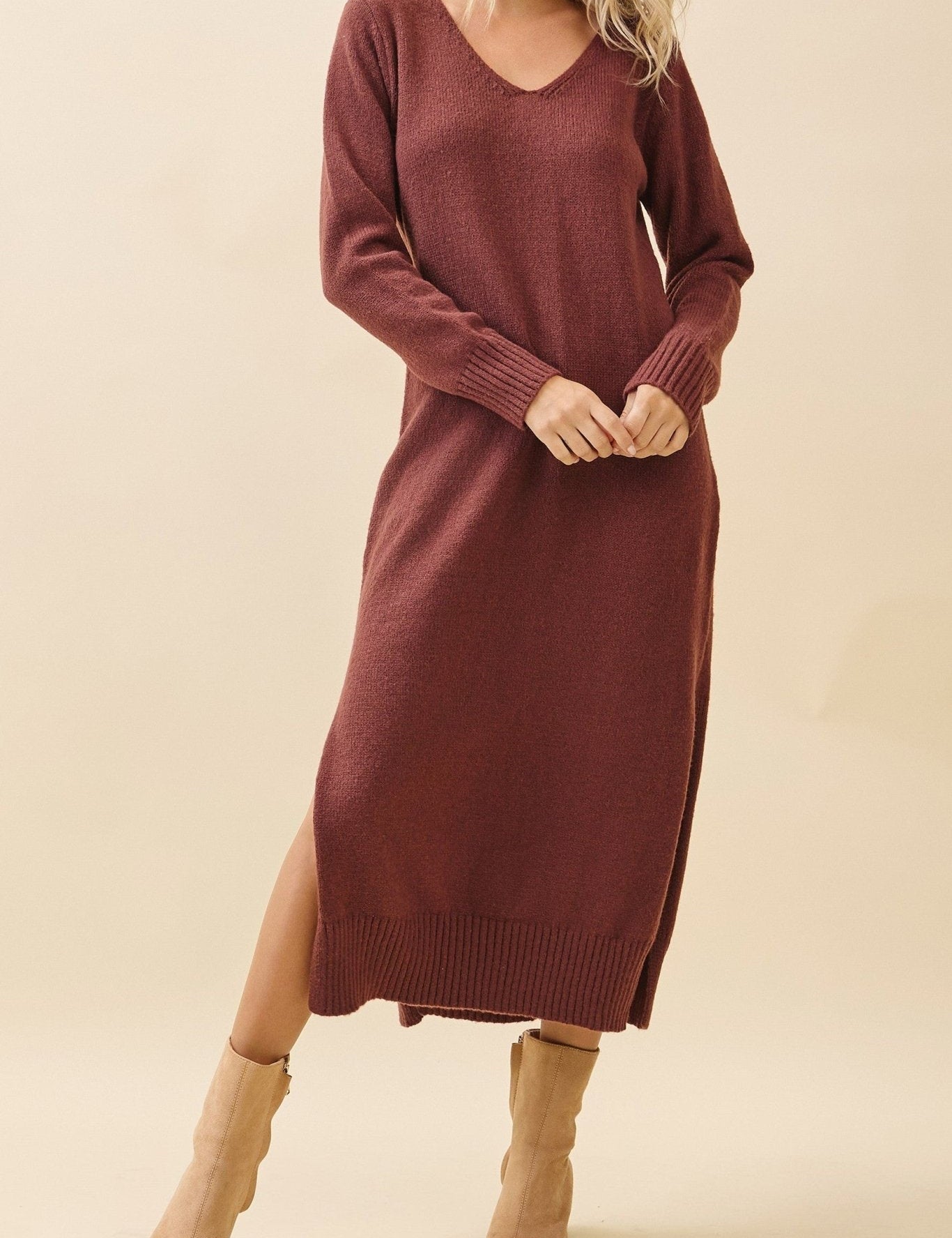Margo V - Neck Sweater Midi Dress - MTT Collective