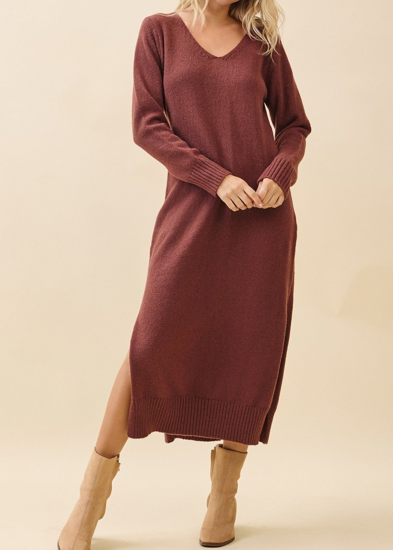 Margo V - Neck Sweater Midi Dress - MTT Collective
