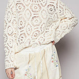 Margot Open Knitted Crochet Solid Sweater - MTT Collective