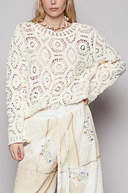 Margot Open Knitted Crochet Solid Sweater - MTT Collective