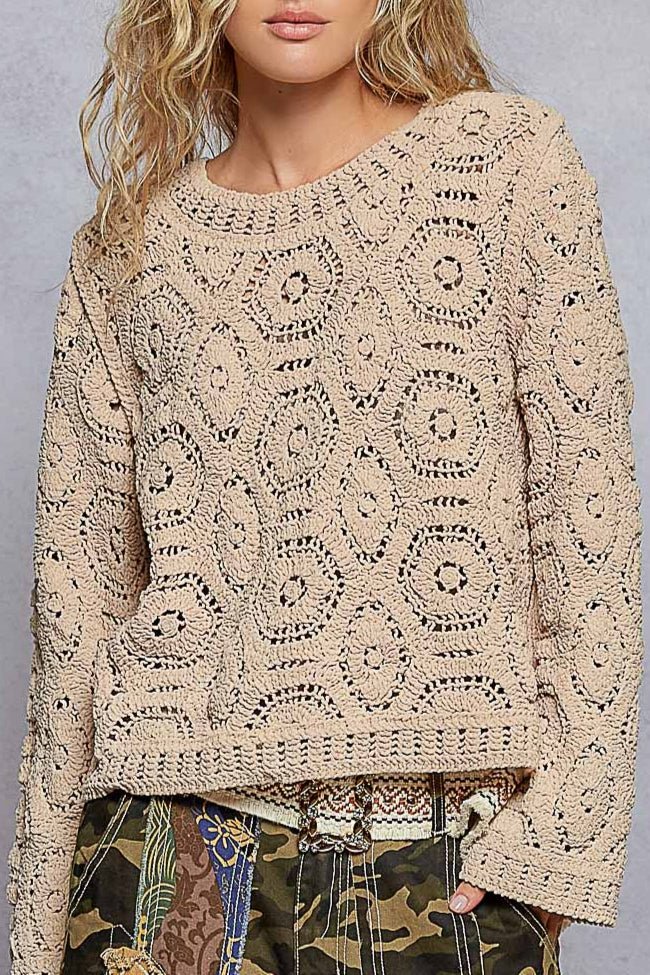 Margot Open Knitted Crochet Solid Sweater - MTT Collective