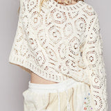 Margot Open Knitted Crochet Solid Sweater - MTT Collective