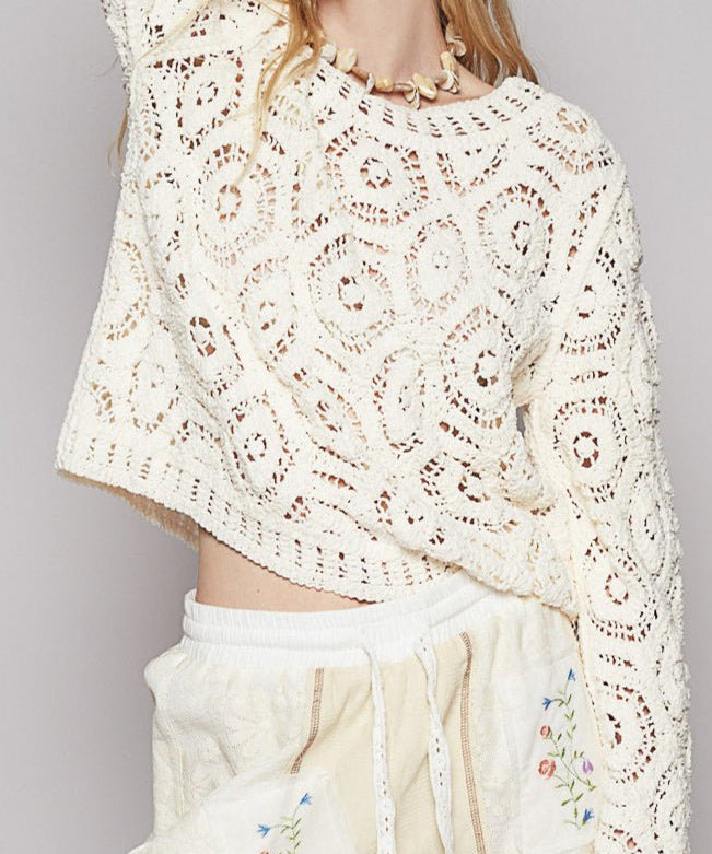 Margot Open Knitted Crochet Solid Sweater - MTT Collective
